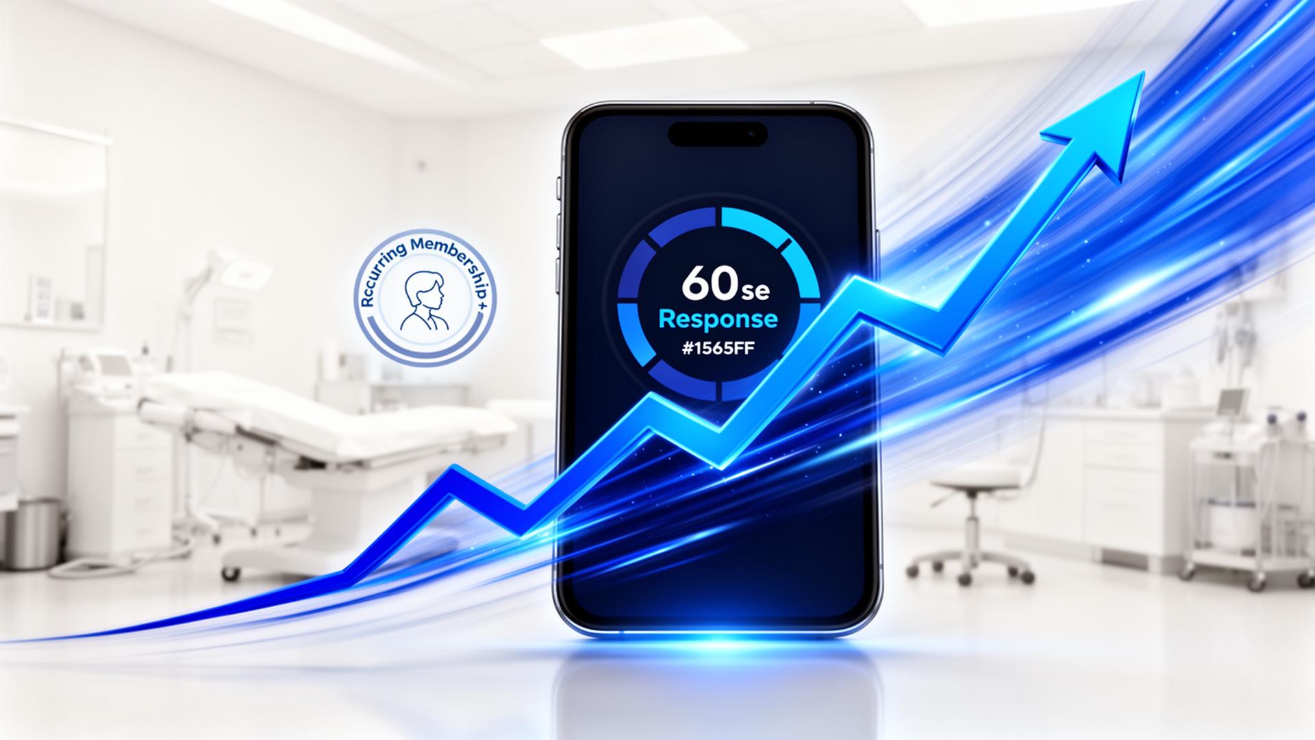 Phone with 60 second response timer and surging cobalt conversion curve in a clean med spa setting